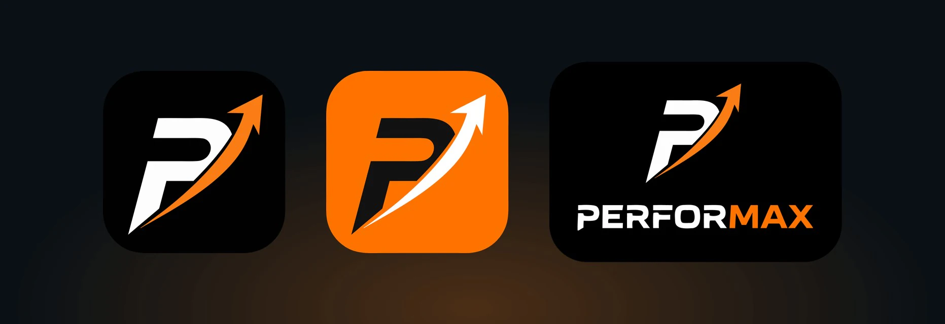 The Performax brand: the app icon in dark and orange, and the stacked logo