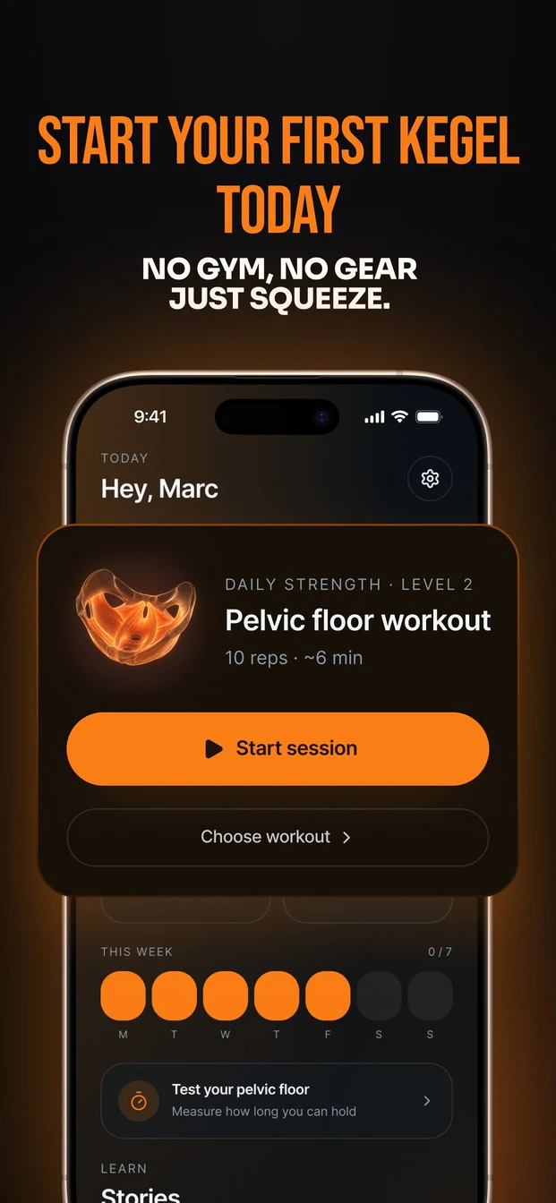 Performax App Store screenshot: start your first Kegel today, no gym, no gear